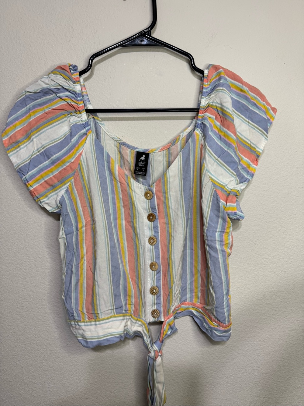 Striped Button-Front Tie Blouse - Multicolor